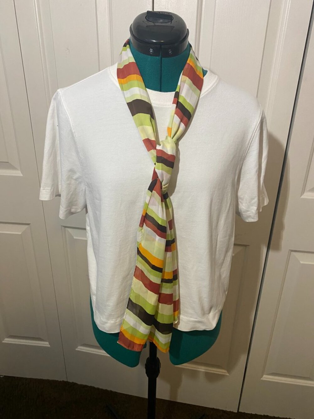 Vintage YTK Lightweight Multicolor Striped Skinny Scarf